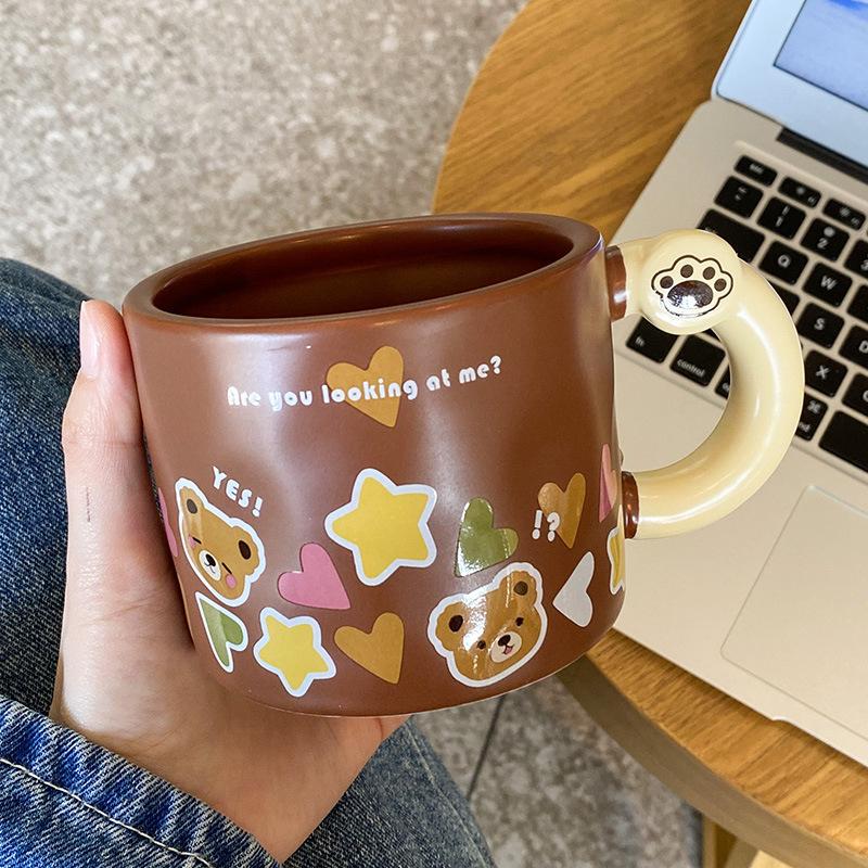 Ceramic Cup Souvenir Mug with Lid Spoon Creative Cute High Value Couple Coffee Water Cup