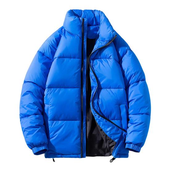 Men Cotton Coat Stand Collar Long Sleeve Zipper Placket Adjustable Hem Coat with Side Pockets Solid Color Thickened Quilted Outwear
