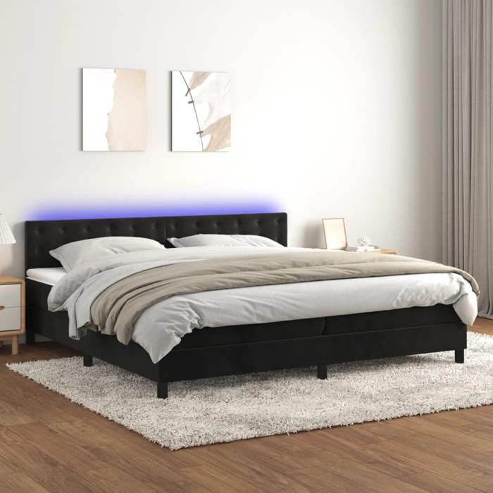VidaXL Bed Slatted Base with Mattress and LEDs, Upholstered Bed with Headboard, Double Bed, Adult Bedroom Bed, 3134665