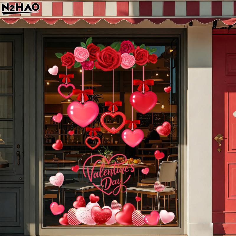 Romantic LOVE Valentine's Day Sweetheart Heart Balloon Stickers Window Stickers Convenience Store Glass Decoration Stickers