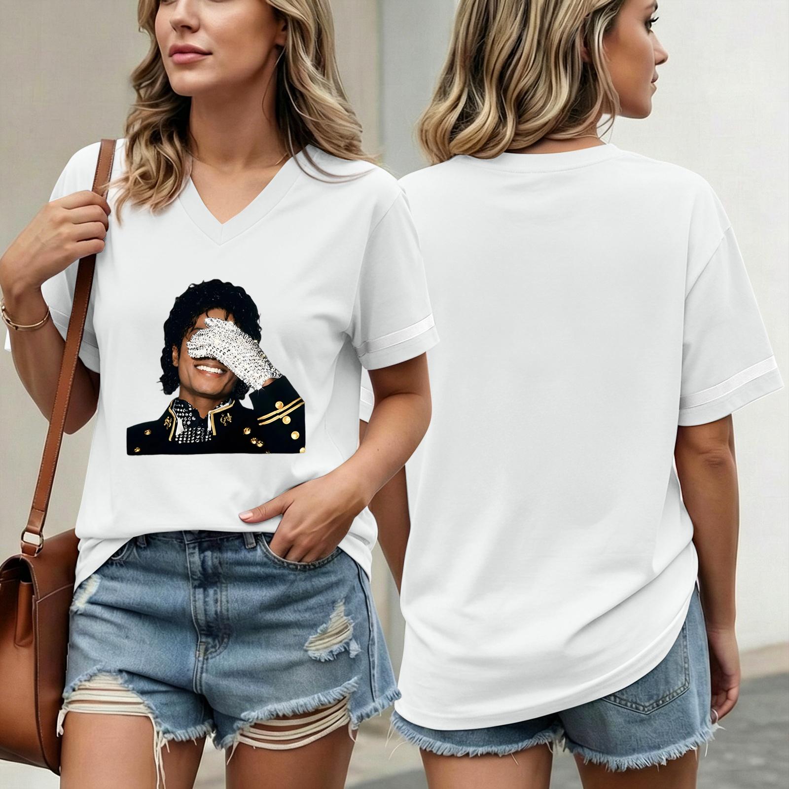 

Women s Fashionable Casual Short Sleeved Printed T-Shirt V-neck Top XL білий