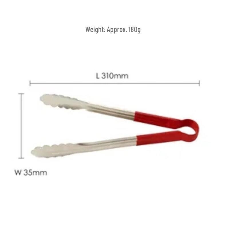 HEC CURTA Stainless Steel Food Tongs with Red Rubber Handle