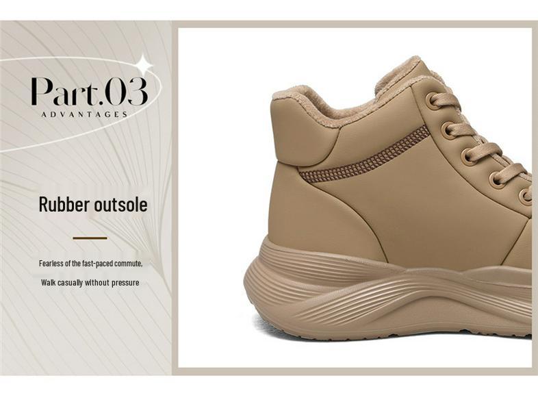 2025 Autumn/Winter Women's Fleece-Lined High-Top Sneakers with Thick Soles