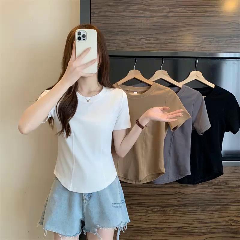 

2024 Women s Summer Slim Fit Irregular Hem T-Shirt M