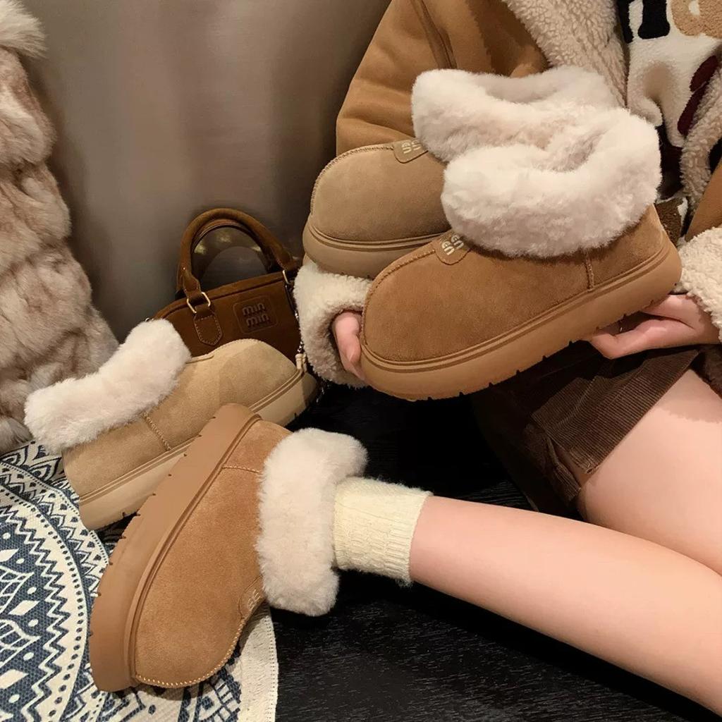 2025 autumn and winter versatile warm bread cotton shoes platform short boots ugly cute big head northeast snow boots women's