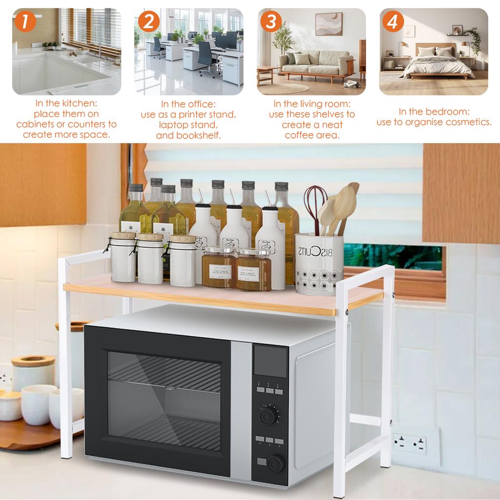 Expandable Microwave Rack Stand Heavy Duty Microwave Storage Stand Multi-Function Over Microwave Shelf for Kitchen Countertop
