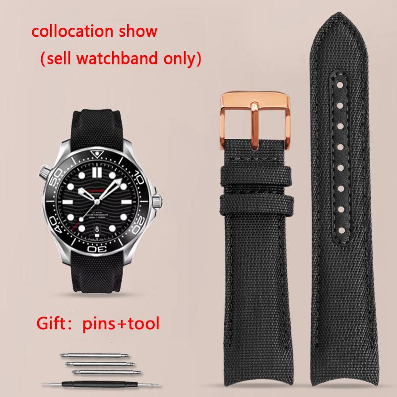 Curved End Watchband for Omega Seamaster 300 Watchband Nylon Canvas Wrist Bracelet for Seiko Rolex Water Ghost Straps 20mm 22mm