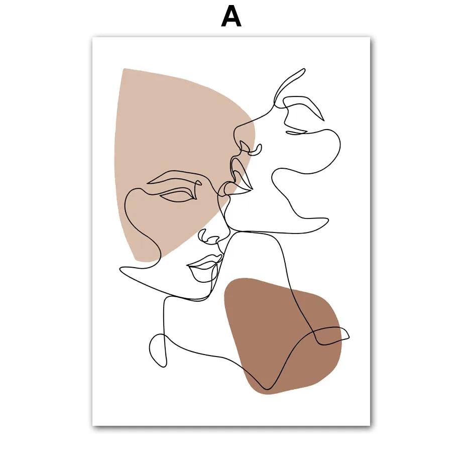 

Картина на холсте Цветочный линейный рисунок Лицо влюбленных Цветовой блок Абстрактные постеры и принты Настенные картины Гостиная Домашний декор 8X12inch 20x30cm