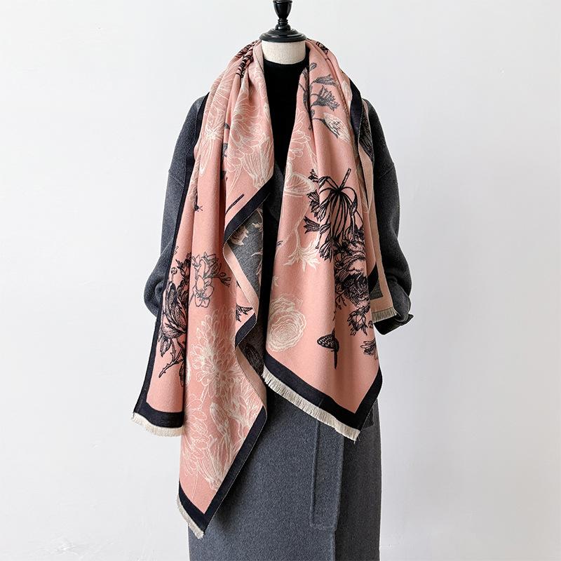 Plant Line Draft Girl Style Scarf Imitation Cashmere Scarf Winter High-end Warm Shawl