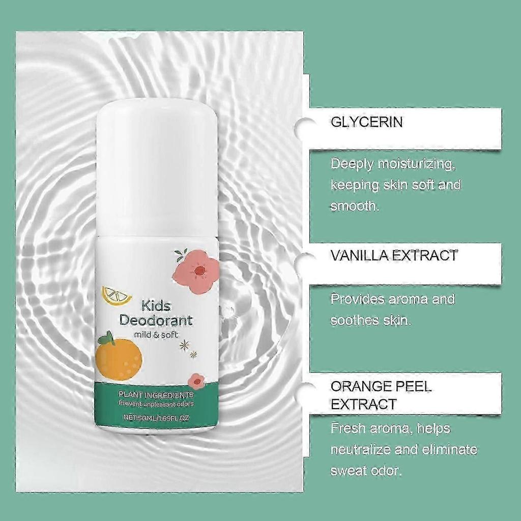 Fresh Natural Deodorant For Kids Teens,Aluminum Free Hypoallergenic Deodorant,Vanilla Citrus Roller Fragrance Children's Sweat Roller