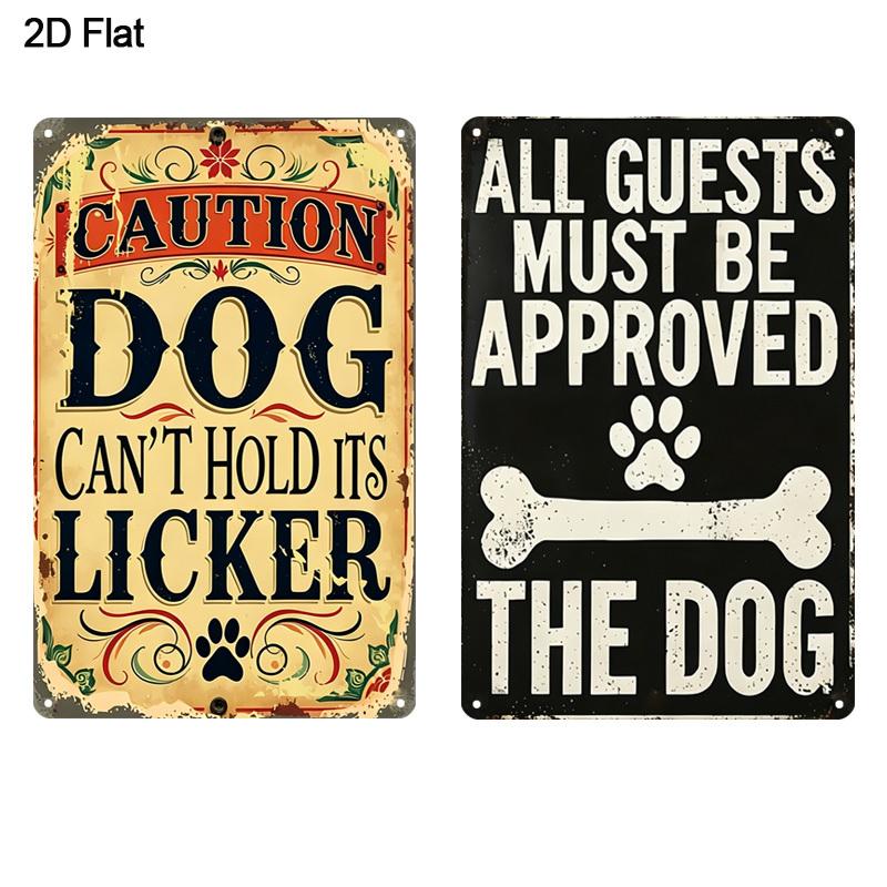 2Pcs Funny Dog Themed Aluminum Signs, Humorous Quote Wall Decor with Dog Sayings. Cute Warning Plaque for Living Room, Garage and Home Decoration