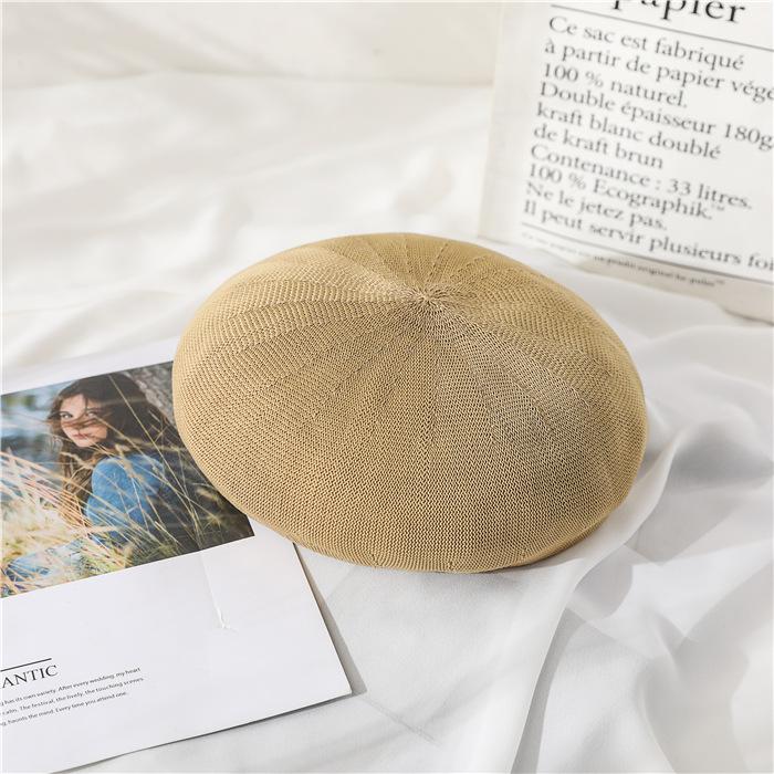 Beret Hat Women Spring Summer Hats For Women Retro Knitted Painter Cap Casual Trendy Design Solid Breathable Thin Cap Female New
