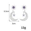Star and Moon Rhinestone-Inlaid Earrings with Purple Gemstones