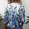 Women Vintage Floral Print Henley Button Neck Shirt Three Quarter Sleeve Linen Cotton Blouse Casual Loose Fit Top for Everyday Wear