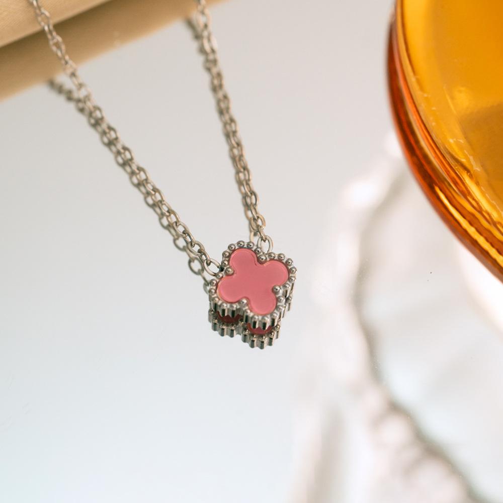 9mm Lucky Four-Leaf Clover Necklace Pendant Titanium Steel Luxury Trendy Double-Sided Clavicle Chain