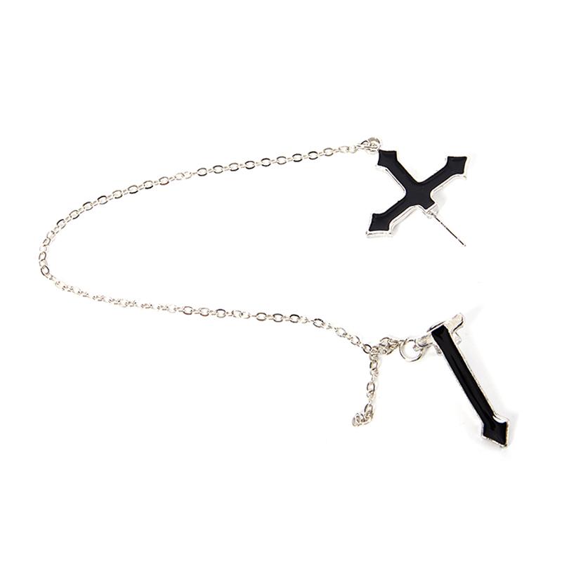 Punk Black Cross Drop Earrings For Teens Vintage Rock Pride Long Chain