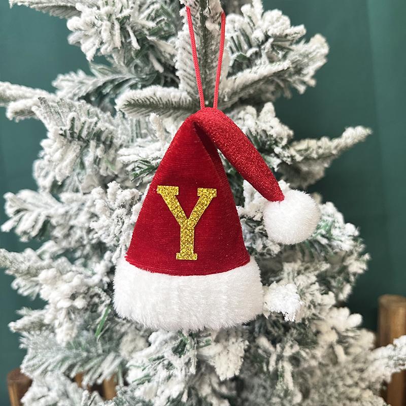 Mini Letter Christmas Hat Christmas Tree Pendant Decorations Hanging Ornament Cute Plush Velet Santa's Hat Christmas Home Decor