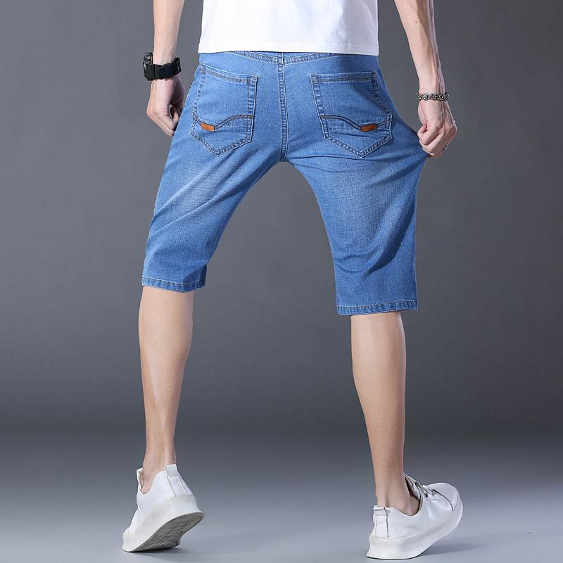 Shorts en Jean Décontractés pour Homme Longueur Genou Élastique Coupe Droite Marque Coton Jeans Mode Street Style Couleur Unie Court