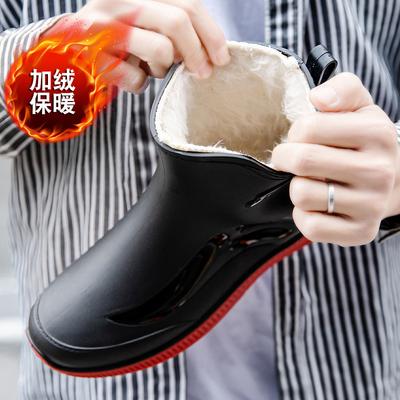 Fleece Rain Shoes Men's Fashion New Short Tube Non-slip Warm Rain Boots Short Water Shoes Work Outdoor Rubber Shoes