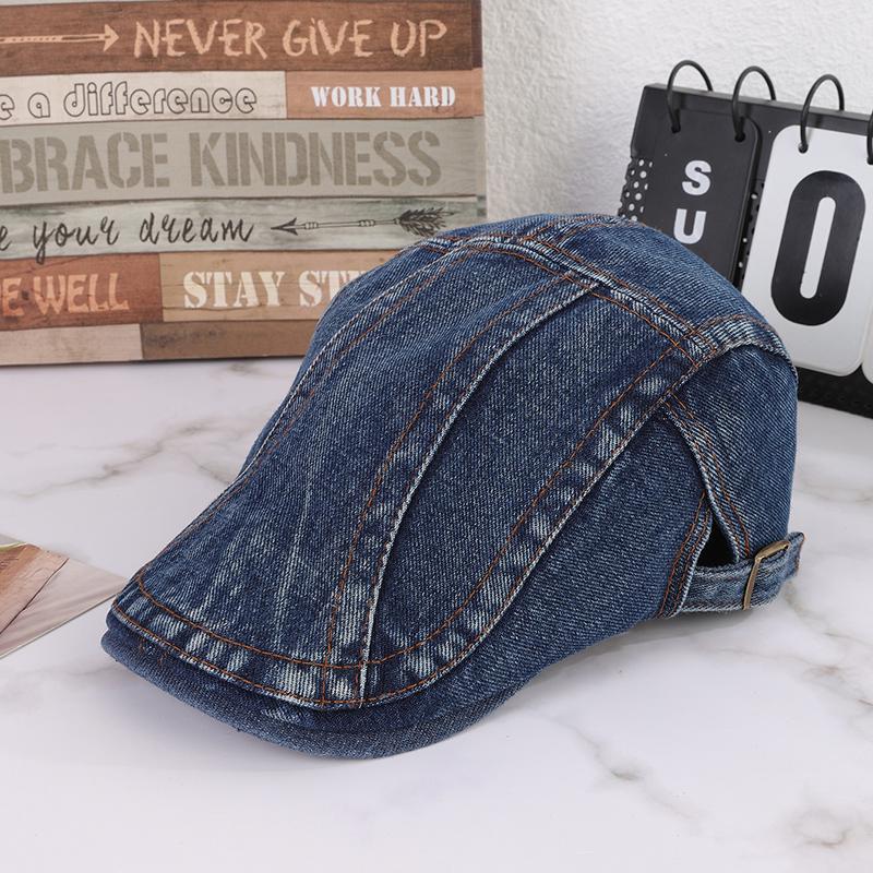 Retro and fashionable plain plate solid color washed denim baseball cap, cotton adjustable sunshade front cap One Size