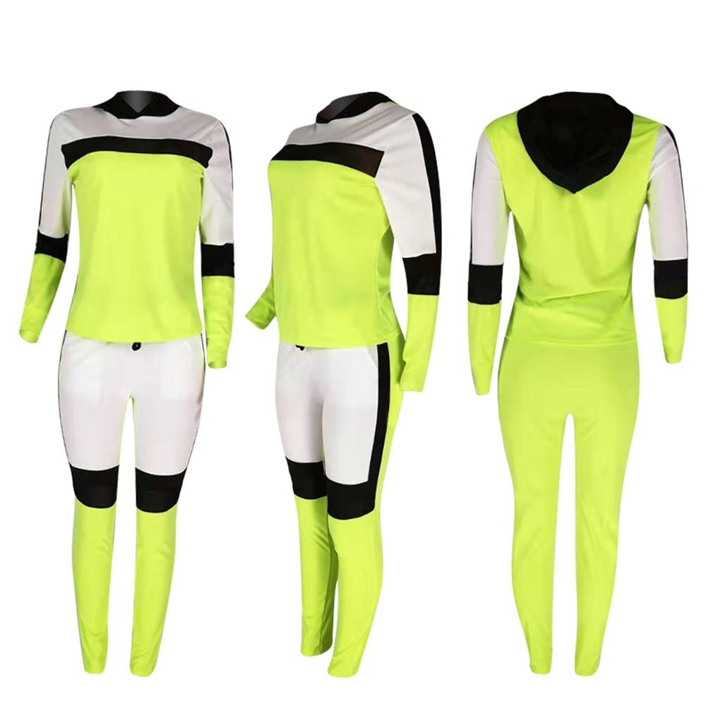 Mode Damen Casual Color Splicing Langarm T-Shirt Lange Hosen Sport Set