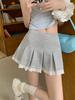 Gray High-Waisted Pleated Lace Mini Skirt - Women's Ballet Style, Summer A-Line, Anti-Exposure, Zipper.