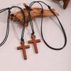 Vintage Holz Kreuz Anhänger Wachsschnur Halskette Für Männer Frauen Zubehör Schmuck Geschenk