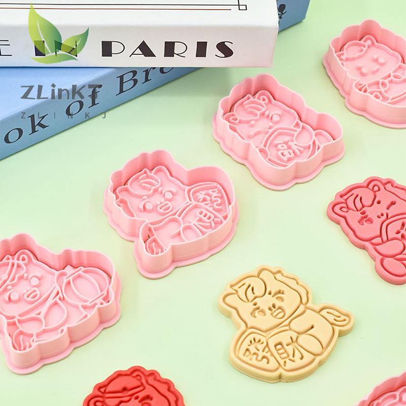 Year Of The Horse Cookie Cutters Chinese New Year 3D Cartoon Horse Shape Pressable Biscuit Mold Cookie Stamp Kitchen Baking Tool
