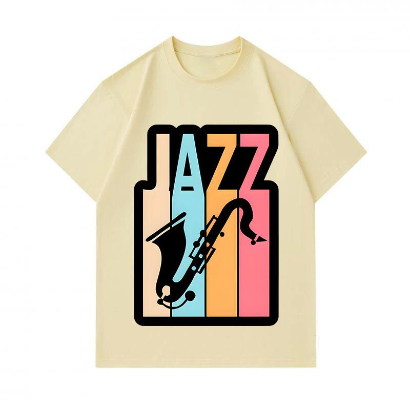 Men's 100% Cotton Crew Neck Short Sleeve T-Shirt, Retro Jazz Saxophone Colorful Print Casual Comfortable Tee for Music Lovers Daily Wear