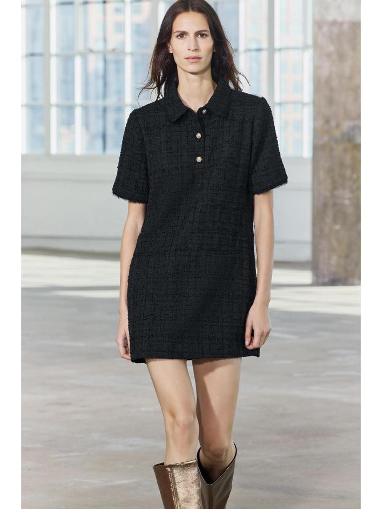 2024 Fall/Winter European & American Women's Textured Short Sleeve Shirt Dress with Turn-Down Collar