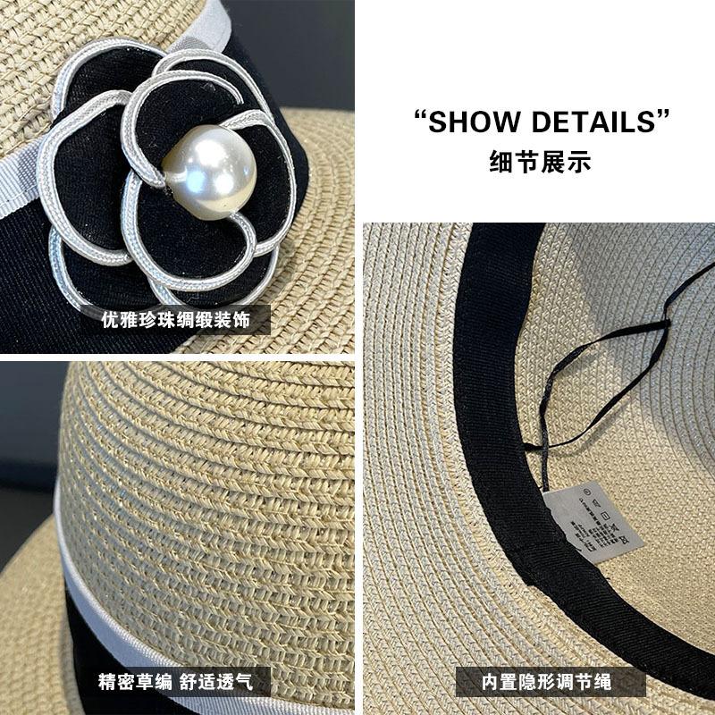 French Celebrity Vintage Elegant Pearl Straw Fisherman Hat Children Summer Travel Versatile Sunscreen Visor Straw Hat