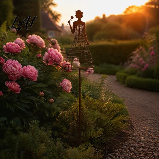 Romantic Garden Decor Metal Elegant Lady Trellis for Climbing Plants Weatherproof Plant Support Stake Sculpture Flowers Decorative Woman Silhouette