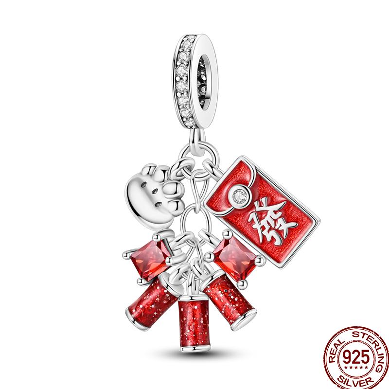 Year Series Copper Lucky Fit 3Mm Bracelets Diy Jewelry Cat God Of Wealth Lion Dance Koi Fish Charms Bead