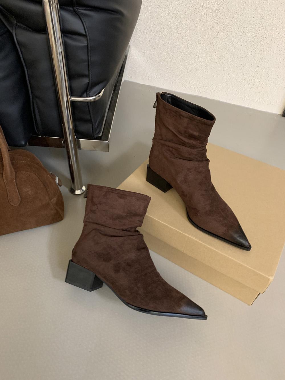 

Модные женские ботильоны с острым носком, черные, коричневые, с застежкой-молнией сзади, короткие, челси, боты, толстые, среднего каблука, модные туфли для женщин, размер 35-39 245 коричневый