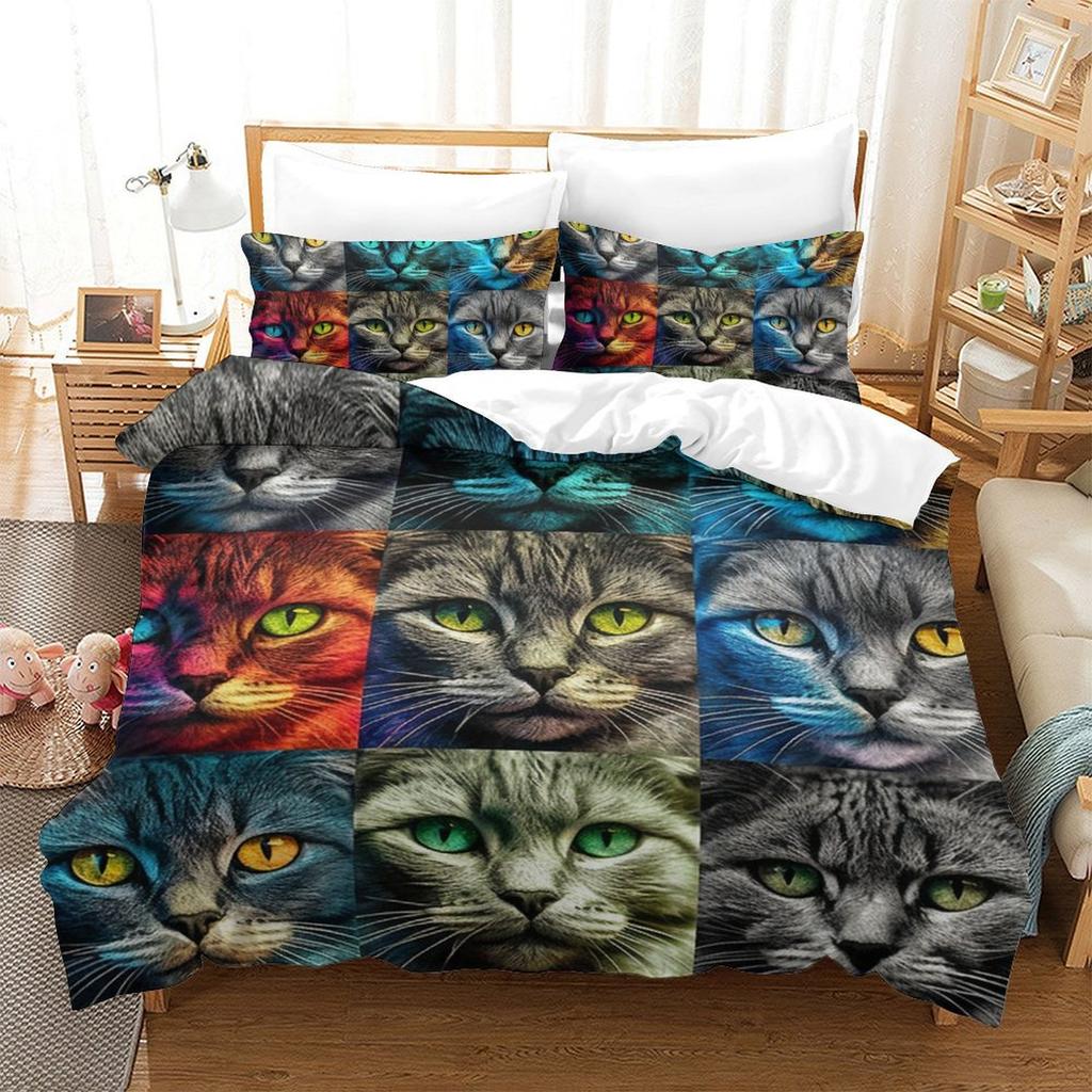 Colorful Cat 3D Digital Printing Polyester Quilt Cover Two Or Three Pieces Can Be