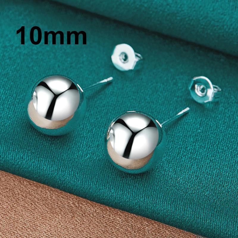 925 Sterling Silver 8mm/10mm Round Smooth Solid Bead Ball Stud Earrings For Women Girls Wedding Engagement Party Jewelry Gift