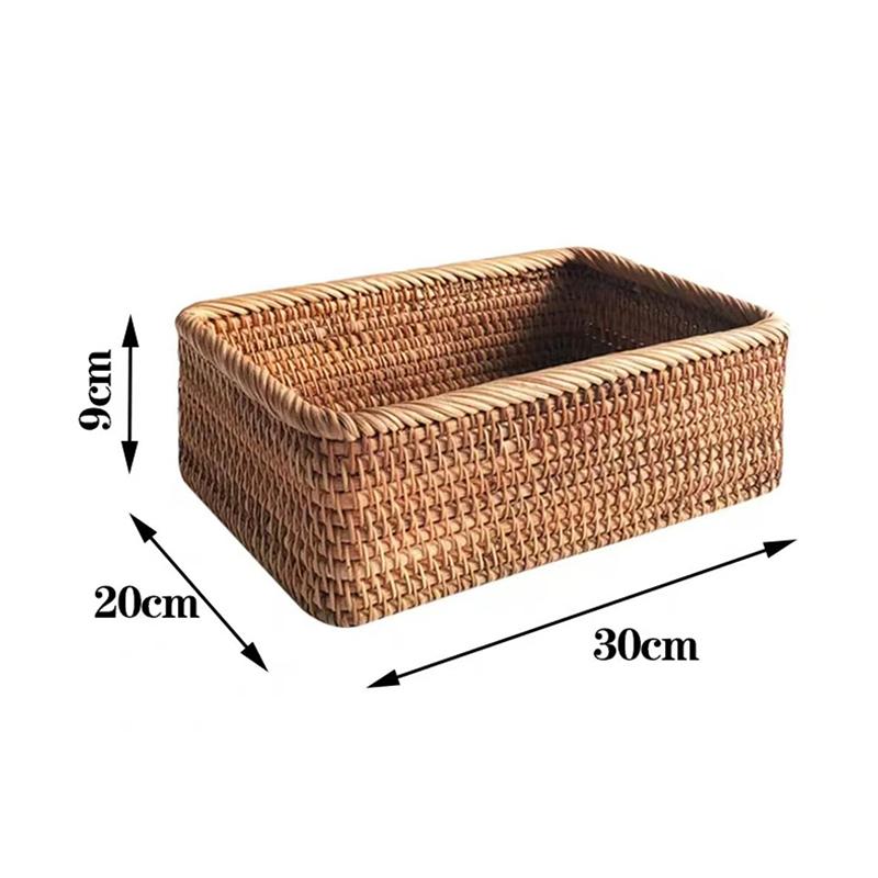 3 Sizes Rectangular Rattan Storage Woven Nesting Baskets Handmade Wicker Baskets For Decor Fruit Tray And Snack Storage Box&
