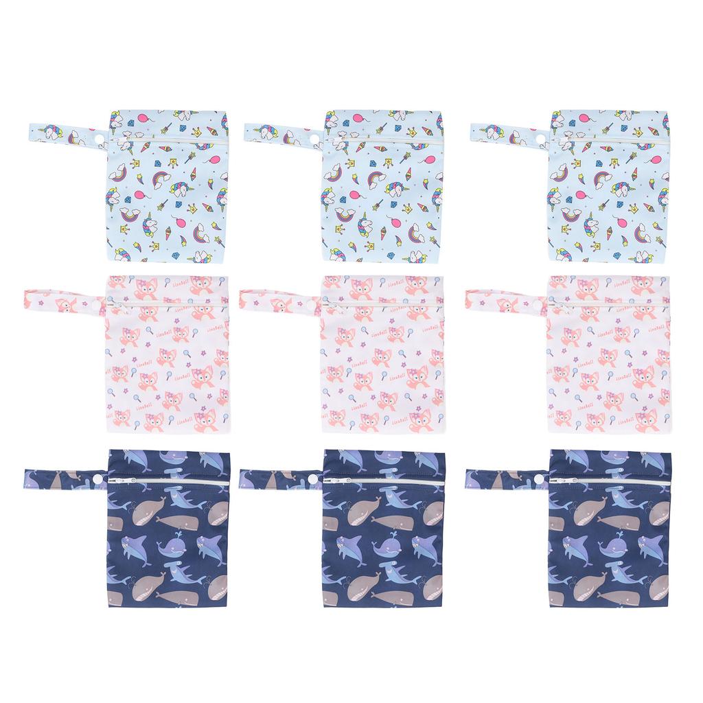 3pcs Wet Bag Cartoon Print Portable Water Proof Hanging Washable Reusable Cloth Diaper Bag for Trave