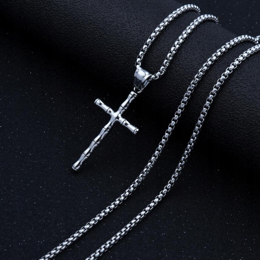 Necklace Silver Steel Chain Cross 324
