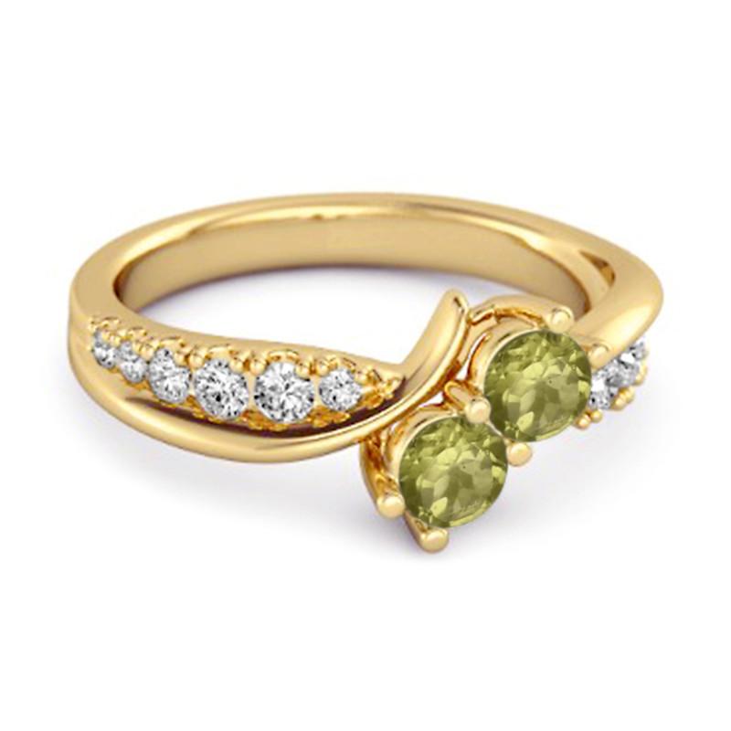Peridot Twin Stone Pavé Bypass Ring -925 Sterling Silver Gold Vermeil 6