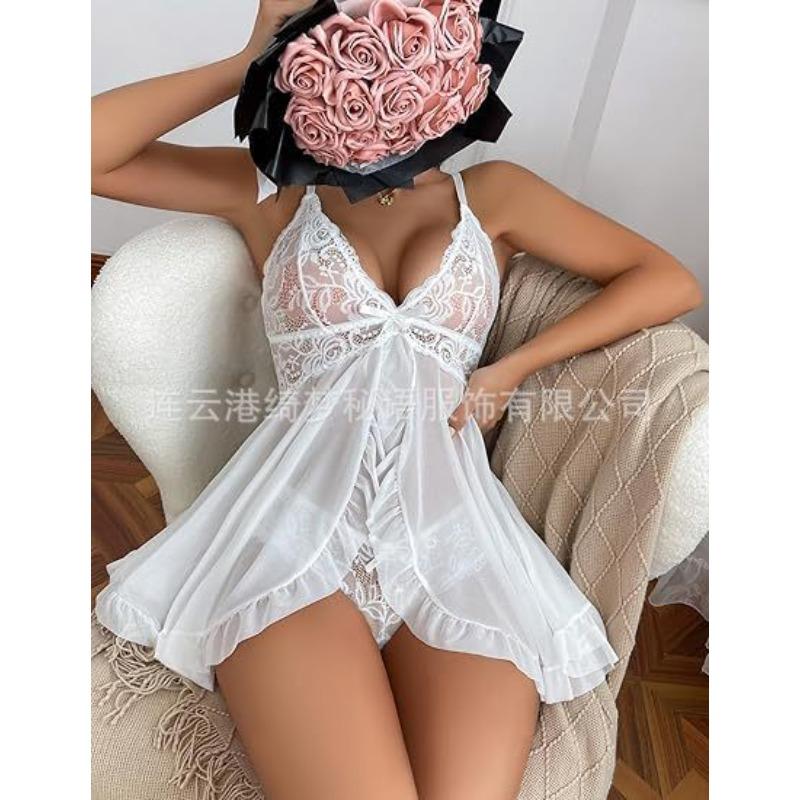 Pajamas Ladies Lace Suspender Sexy Loungewear Summer Perspective Mesh Skirt Women