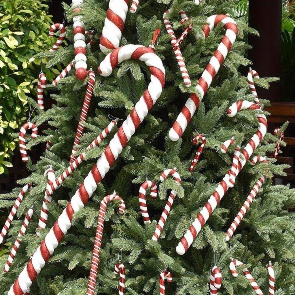 12 Stück Zuckerstangen Weihnachtsdekorationen für Baum - Rot Weiß Stoffumwickelte Zuckerstangen Weihnachtsanhänger für Bauernhaus Weihnachtsdeko Geschenk