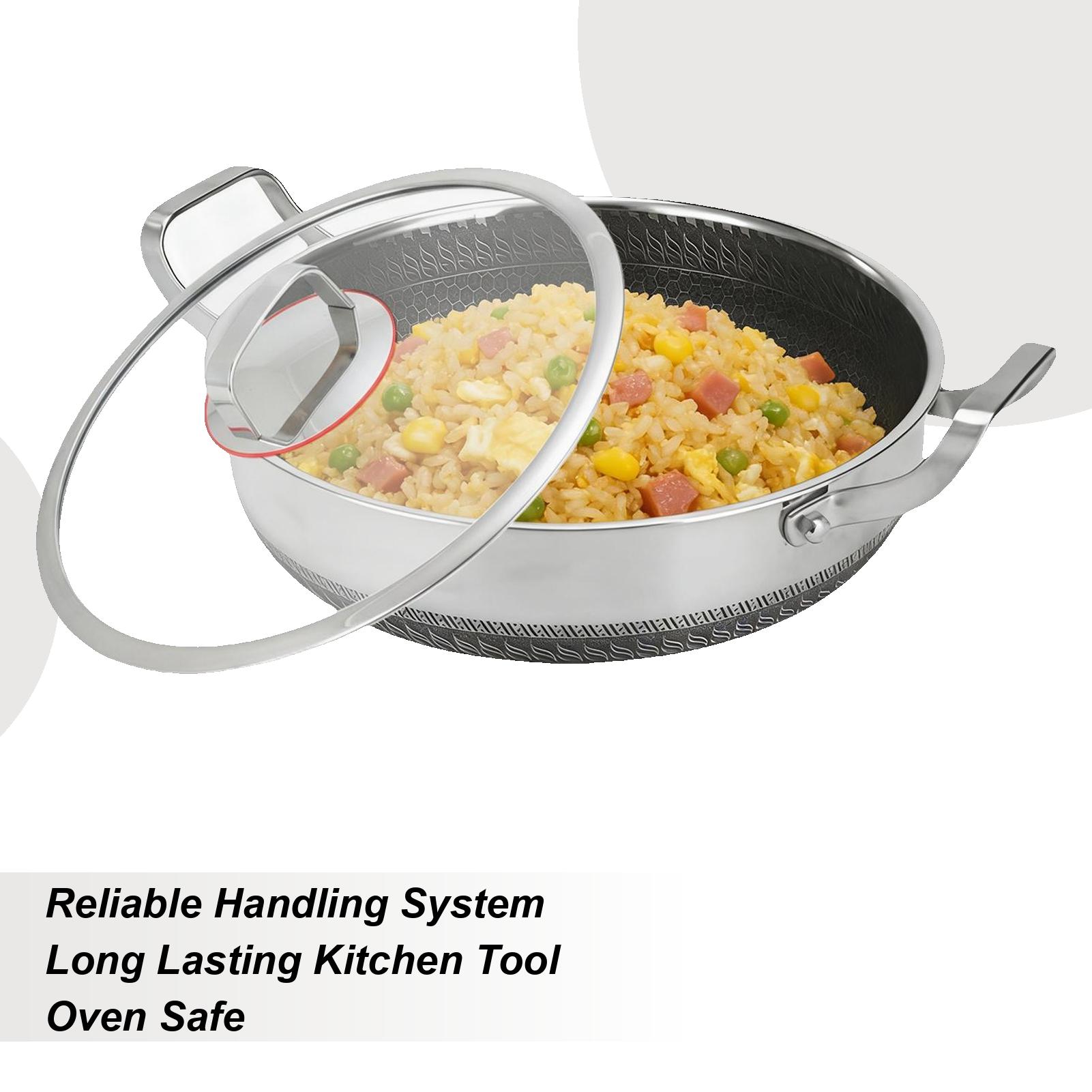 

Deepening Double Handled Frying Pan With Lid Nonstick Saute Pan Stainless Steel Kitchen Cookware Household Pancake Baking Pan 26CM
