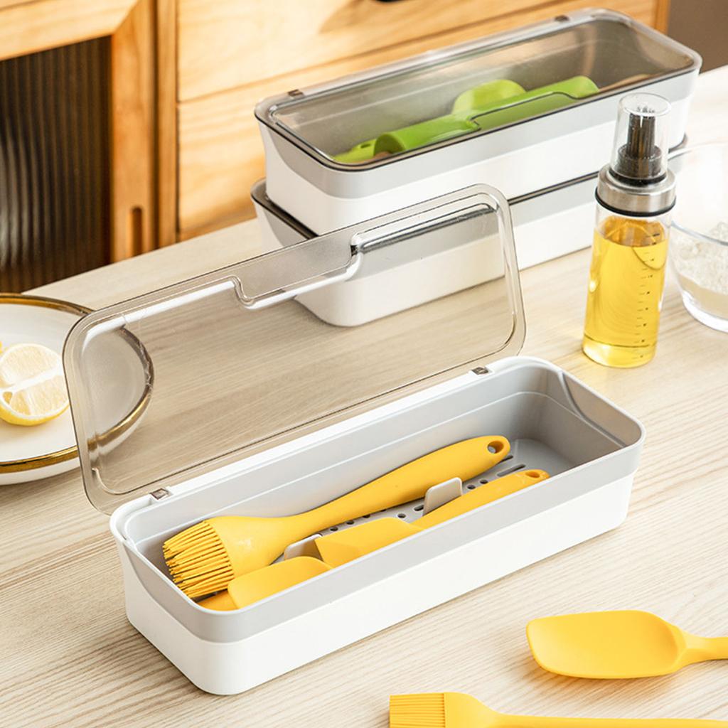 Chopsticks Drain Storage Box Plastic Kitchen Utensil Storage Container Cutlery Tray with Lid for