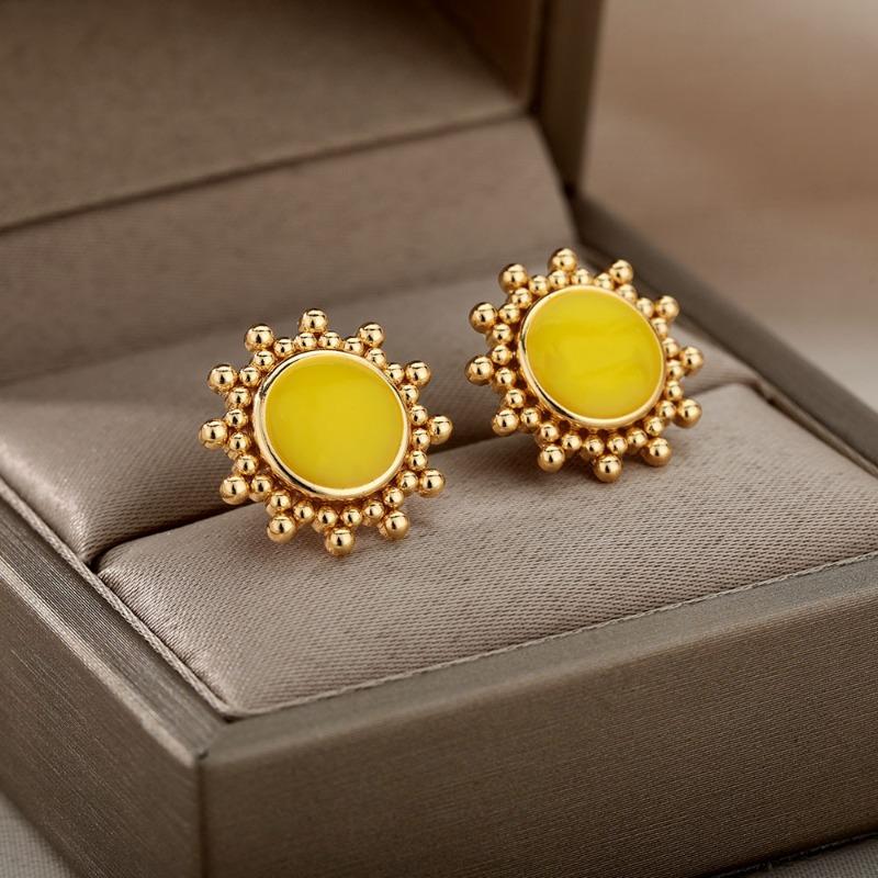 Inlaid opal stud earrings women's retro temperament sun simple luminous glue high-end earrings