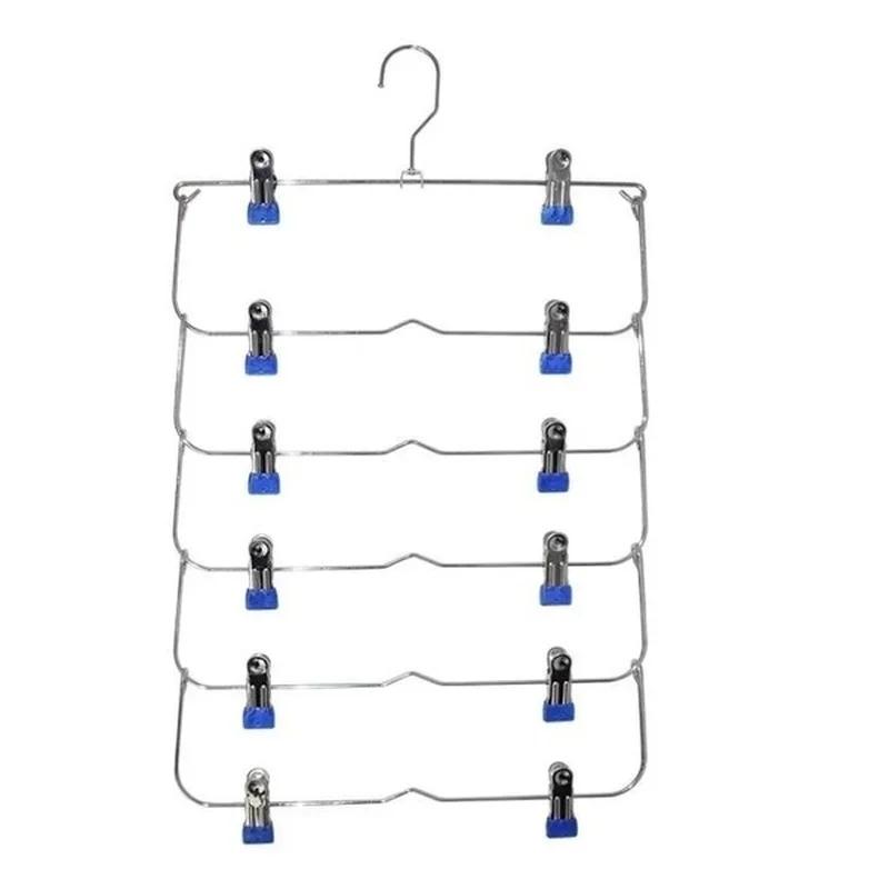 1PC Multilayer Clothes Hangers with 12 Clips Clothing Storage Rack Holder Drying Wardrobe Folding Pants Clothes Metal Skirt Rack