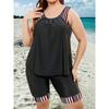 Plus Size Modest Tankini Set, Women's Plus Graphic Print Round Neck Tank Top & Shorts Swimsuit 2 Piece Set