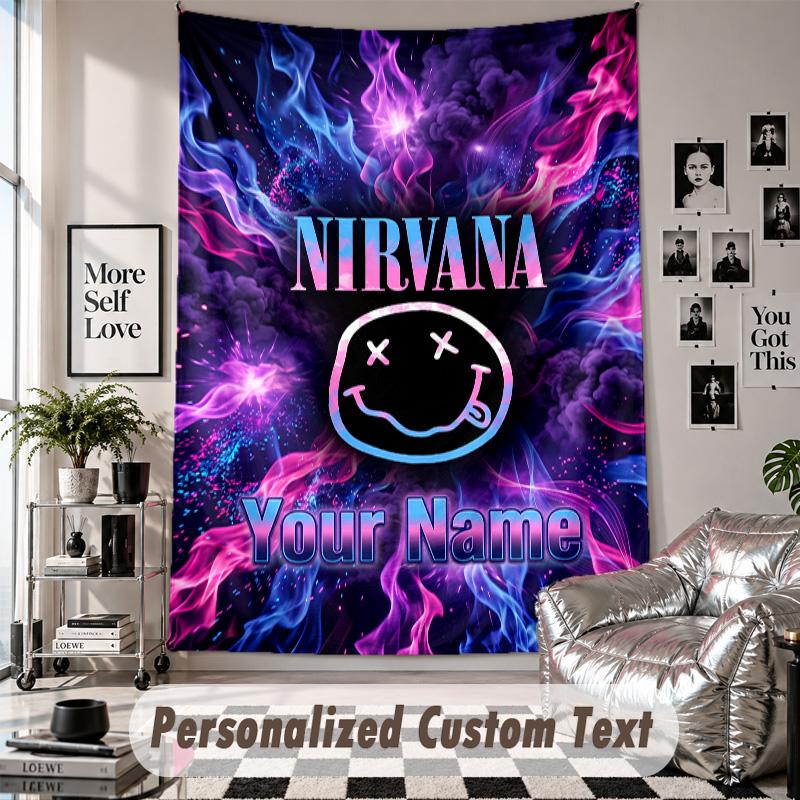 Wall Hanging Tapestry With Custom Name & Text, Nirvana Decorative Tapestry For Bedroom