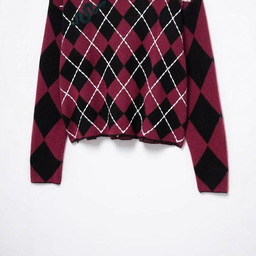 TAOP&ZA Women's Spring Commuting Fashion Diamond Knit Sweater