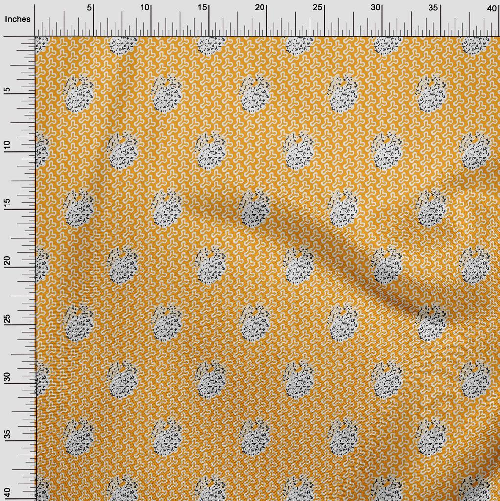 oneOone Cotton Flex Mustard Yellow Fabric Abstract Block Dress Material Fabric Print Fabric By The Yard 40 Inch